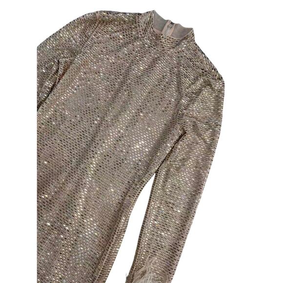 Self-Portrait Champagne Rhinestone Feather Midi Dress US 2 - Picture 8 of 10